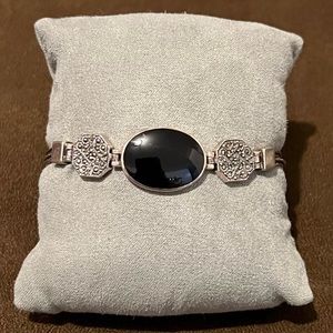 925 Silver Bracelet Black Stone Center Viking Bracelet Antique Jewelry Vintage